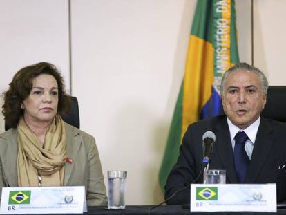 Fátima Pelaes ao lado de Michel Temer nesta terça, 31 de maio.