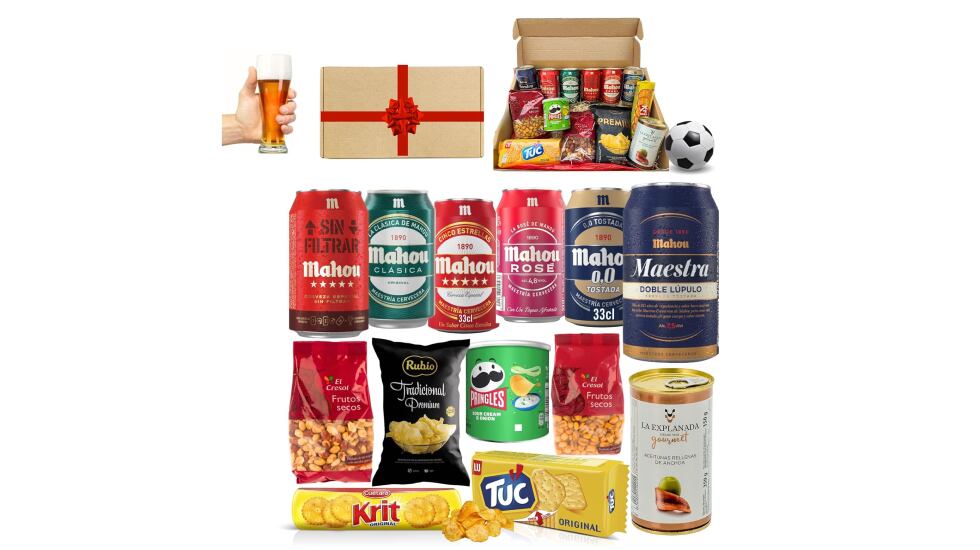 Cesta prémium con surtido de cervezas, de Mahou.
