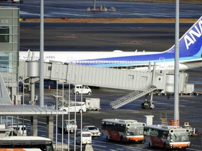 El avión enviado por Japón para evacuar ciudadanos de Wuhan, en el aeropuerto de la ciudad china. 