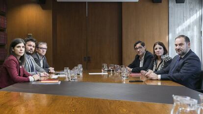 Reunión de negociación sobre la investidura de Sánchez entre ERC y PSOE el pasado diciembre.