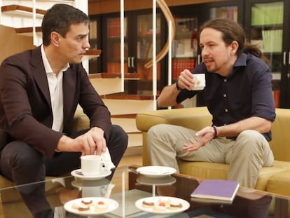 Pedro S&aacute;nchez y Pablo Iglesias, durante su reuni&oacute;n de la semana pasada.