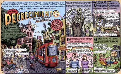El ilustrador Miguel Brieva (Sevilla, 1974) comenzó a autoeditarse en la revista 'Dinero'. Ha publicado sus trabajos en 'El Jueves', 'La Vanguardia', 'Cinemanía', 'Ajoblanco', 'Mondo Brutto' y EL PAÍS, donde sus viñetas forman parte del suplemento Tierra desde su creación en 2007. Muchas de los dibujos que recoge su último libro 'Memorias de la tierra' (Reservoir Books) aparecieron primero en este mensual.