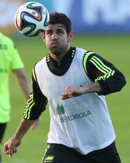 Diego Costa, en un entrenamiento en Curitiba