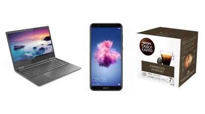 El portátil Lenovo Yoga, el Huawei P Smart de 32GB y el 'pack' de cápsulas Nescafé Dolce Gusto son tres de los productos en oferta.