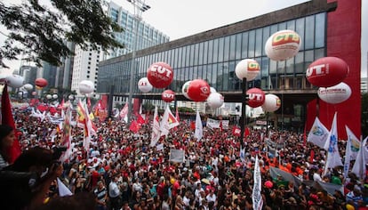 Ato na Paulista contra a proposta de reforma na Previdência em março.