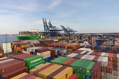 El puerto de Felixstowe, en la costa este de Inglaterra, en el primer día de huelga.