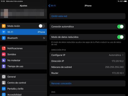 Configurar ahorro de datos en punto de acceso de iPhone.