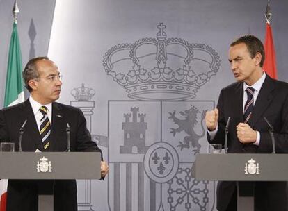 El presidente de México, Felipe Calderón, con José Luis Rodríguez Zapatero, en La Moncloa.