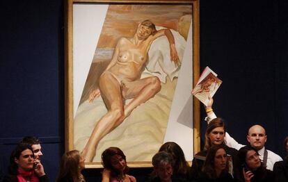 El retrato de Kate Moss realizado por Lucian Freud, expuesto en Christie's en 2011.