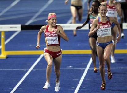 Marta Domínguez, en la última recta del 3.000 obstáculos, a la que llegó por delante de la rusa Zarudneva, plata, y de la keniana Cheywa, bronce.