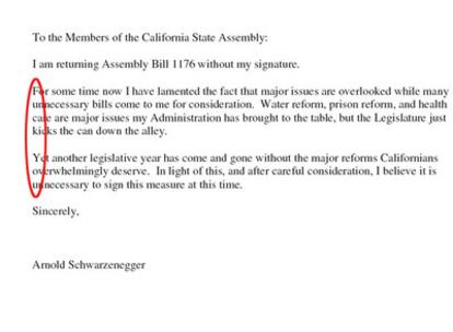 La carta del gobernador de California