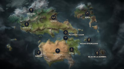 Mapa del supercontinente Valoran, del mundo Runaterra, donde se ambienta el universo de 'League Of Legends'.
