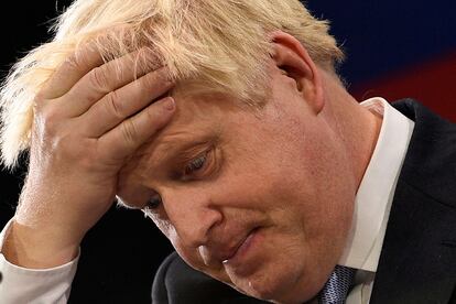 Boris Johnson, durante su discurso de clausura del congreso del Partido Conservador en Mánchester, el 6 de octubre