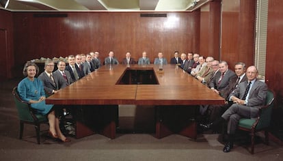Katharine Graham, durante una reunión de la junta directiva de Associated Press en 1975.