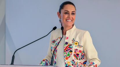 Claudia Sheinbaum durante una conferencia de prensa en Ciudad de México, el 3 de julio.