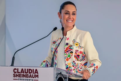 Claudia Sheinbaum durante una conferencia de prensa en Ciudad de Mxico, el 3 de julio.