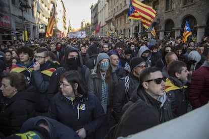 Pro-independence groups have called protests across Barcelona.