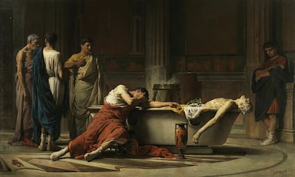 'La muerte de Séneca' (1871), de Manuel Domínguez Sánchez, perteneciente al Museo del Prado, muestra al filósofo cordobés rodeado por sus amigos tras cortarse las venas después de haber sido condenado por el emperador Nerón.