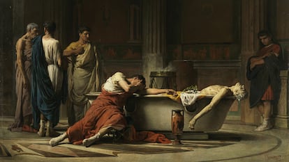 'La muerte de Séneca' (1871), de Manuel Domínguez Sánchez, perteneciente al Museo del Prado, muestra al filósofo cordobés rodeado por sus amigos tras cortarse las venas después de haber sido condenado por el emperador Nerón.