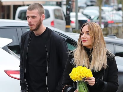 Edurne y David de Gea, en un almuerzo familiar en abril de 2019.