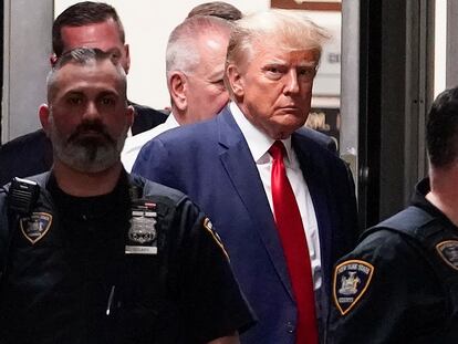 Donald Trump, el pasado 4 de abril, al comparecer ante un juzgado de Nueva York por su primera imputación.