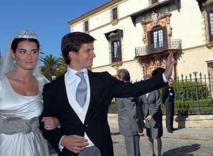 Rosario Domecq y el torero Julián López, <i>El Juli, </i> ayer en Jérez.