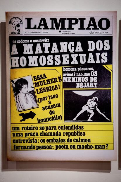 Un ejemplar de Lampião (farola en portugués), una irreverente revista dirigida a lectores homosexuales que circuló en São Pauloa finales de los setenta y principios de los ochenta. Está incluida en la exposición As metamorfoses.