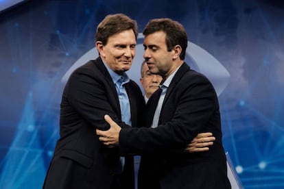 Marcelo Crivella e Marcelo Freixo, no debate do 6 de Outburo na TV Bandeirante