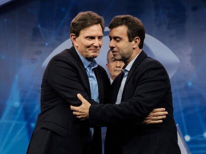 Marcelo Crivella e Marcelo Freixo, no debate do 6 de Outburo na TV Bandeirante