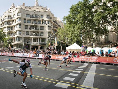 Competició de velocitat als World Roller Games, dissabte a Barcelona.