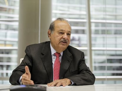 El magnate Carlos Slim en una charla en Nueva York.