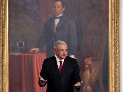 El presidente de México, Andrés Manuel López Obrador, en la presentación del tercer informe de Gobierno.