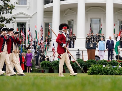 Narendra Modi junto a Joe Biden este jueves en la Casa Blanca.