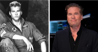 A la izquierda, un atractivo Van Kilmer en 'Top gun' (1986); a la derecha, en un acto reciente en Los Ángeles.