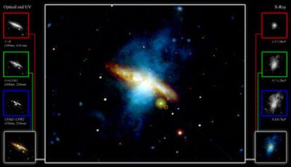 La galaxia M82 observada por el telescopio espacial <i>XMM-Newton</i>.