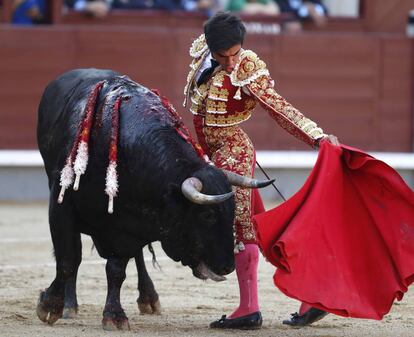 El novillero venezolano Jesús Enrique Colombo, esta tarde en Las Ventas.