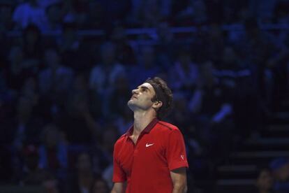 Federer, durante su partido de semifinales con Wawrinka. 