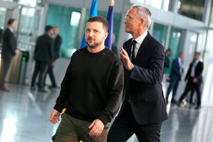 Ukraine's President Volodymyr Zelenskiy, left, walks with NATO Secretary General Jens Stoltenberg at NATO headquarters in Brussels, Wednesday, Oct. 11, 2023. 

Associated Press/LaPresse
Only Italy and Spain