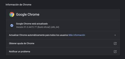 Nueva versión de Chrome 91.