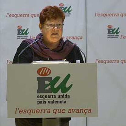 Glòria Marcos, nueva líder de EU, ayer, en un momento de su parlamento a la asamblea.