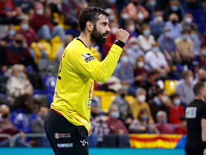 Rodrigo Corrales durante el Barcelona-Veszprem de Champions de esta temporada.