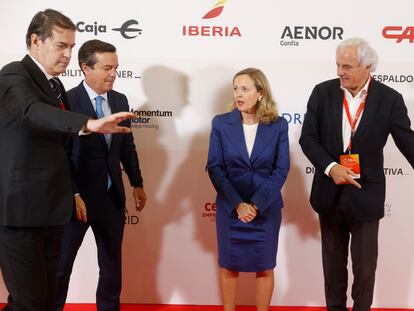 La vicepresidenta Nadia Calviño en el acto del primer Fórum sobre Liderazgo Empresarial y Directivo "Madrid Leaders Forum".