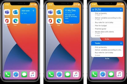 Nuevos 'widgets' de Microsoft para iOS 14.