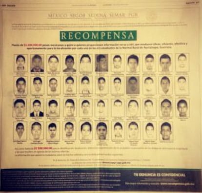 El anuncio publicado el 20 de octubre con los rostros de los 43 estudiantes desaparecidos en Iguala.