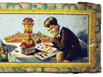 L&aacute;mina de principios del siglo XX que muestra un juego de construcci&oacute;n.