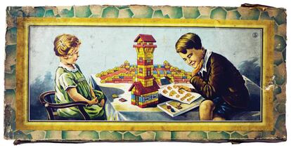 Lámina de principios del siglo XX que muestra un juego de construcción.