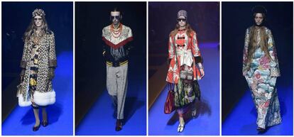 Cuatro de las propuestas de la colecci&oacute;n primavera/verano 2018 presentadas ayer por Gucci en la Semana de la Moda de Mil&aacute;n. 