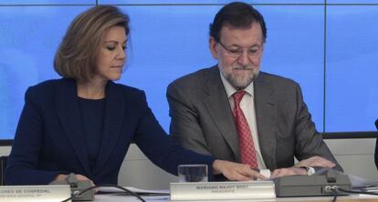 Mariano Rajoy y Dolores de Cospedal, en el comit&eacute; ejecutivo de marzo.