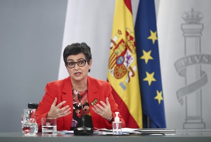 La ministra de Asuntos Exteriores, UE y Cooperación, Arancha González Laya, en la rueda de prensa posterior al Consejo de Ministros de este martes.