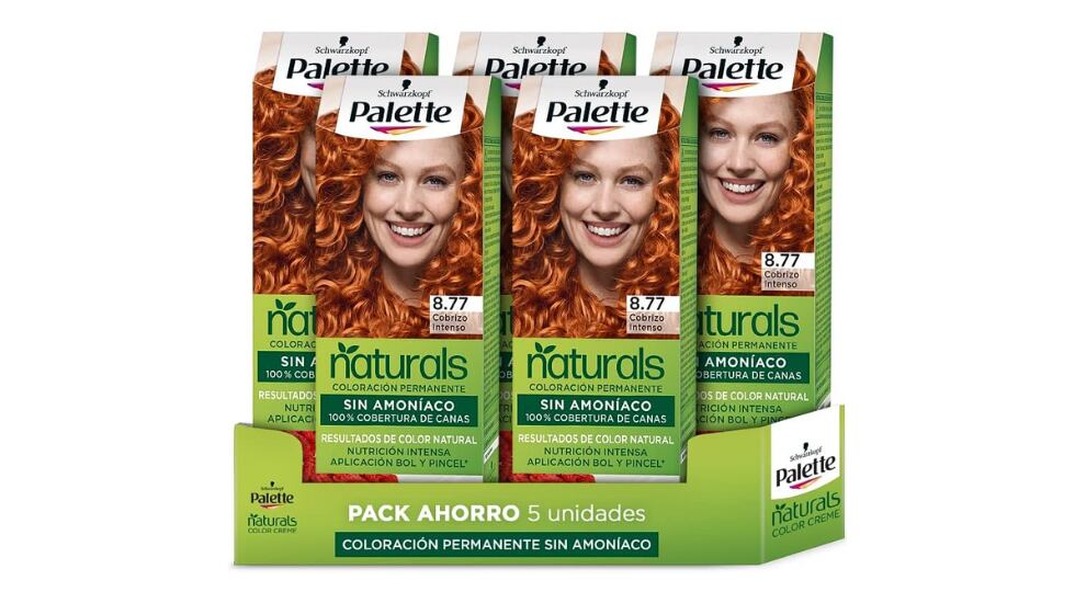 Tinte 8.77 Cobrizo Intenso de Schwarzkopf Palette Naturals. Coloración permanente sin amoníaco. Resultados de color natural (Pack de 5).